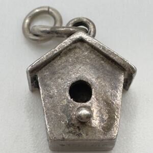 Vintage Sterling Silver Bird House Charm Brown County Silver Co .5 In
